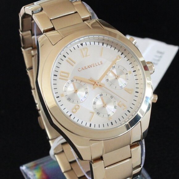 Caravelle Ladies Chronograph By Bulova Champagne Dial 36mm - Picture 1 of 12